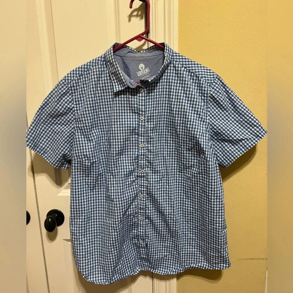 Urban by Chefworks Shirt Sleeve Blue White Gingham Shirt Sz XL - Picture 2 of 7